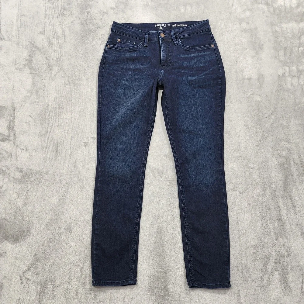 Riders By Lee Jeans Womens 8 M Blue Mid Rise Skinny Slim Stretch Denim Dark Wash